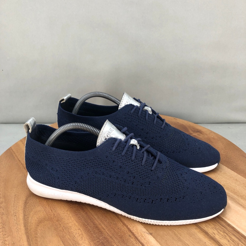 Cole Haan ZERØGRAND Knit Oxford Navy Blue Silver Trim Casual Shoes 11 B